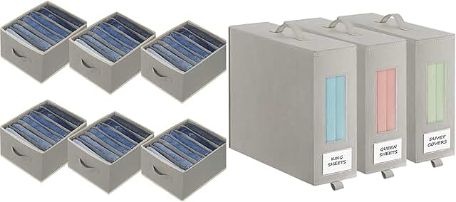 Set of 6 wardrobe and 3 bed sheet organizers with handles