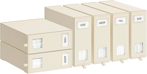 Six Foldable Bed Sheet Storage Boxes with Windows and Labels