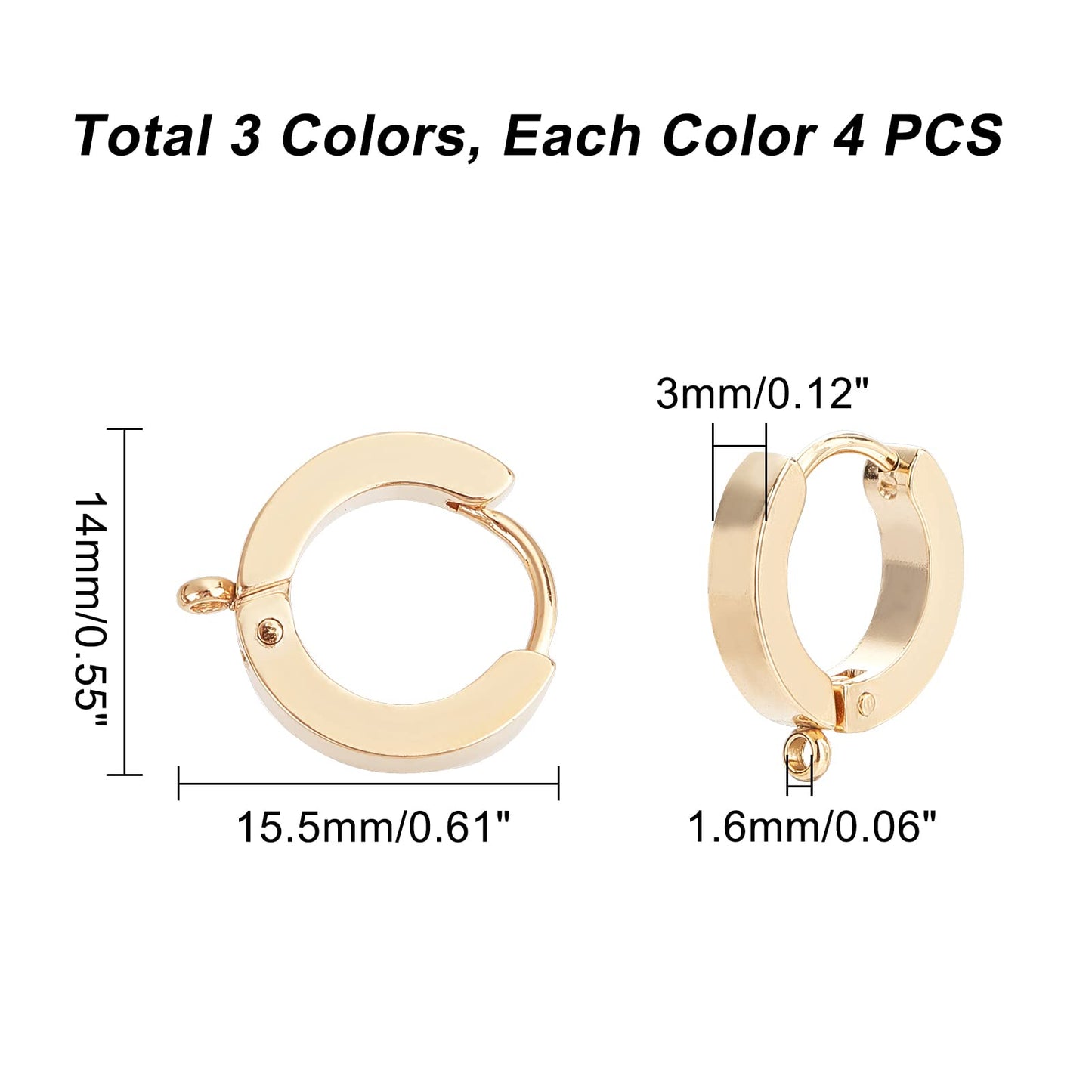 12pcs Stainless Steel Huggie Hoop Earrings for DIY Jewelry