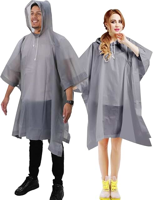 Adult Reusable Hooded Rain Ponchos, 2 Pack