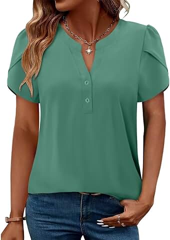 Women's Short Sleeve Pleated Casual Dressy Top