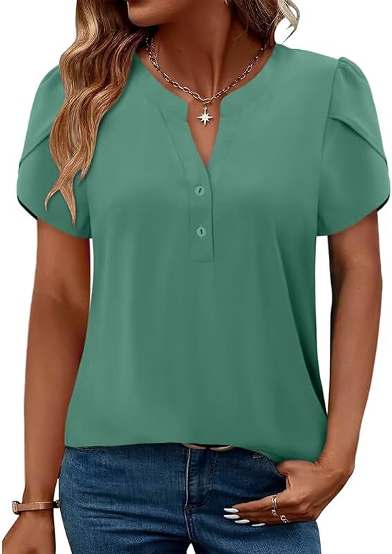Women's Short Sleeve Pleated Casual Dressy Top