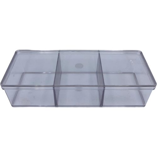 MODAIO-Clear Plastic 3-Compartment Storage Trays with Lids, 8x3x2 in.