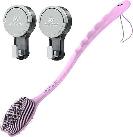 Long Handle Silicone Body Scrubber with Suction Hooks