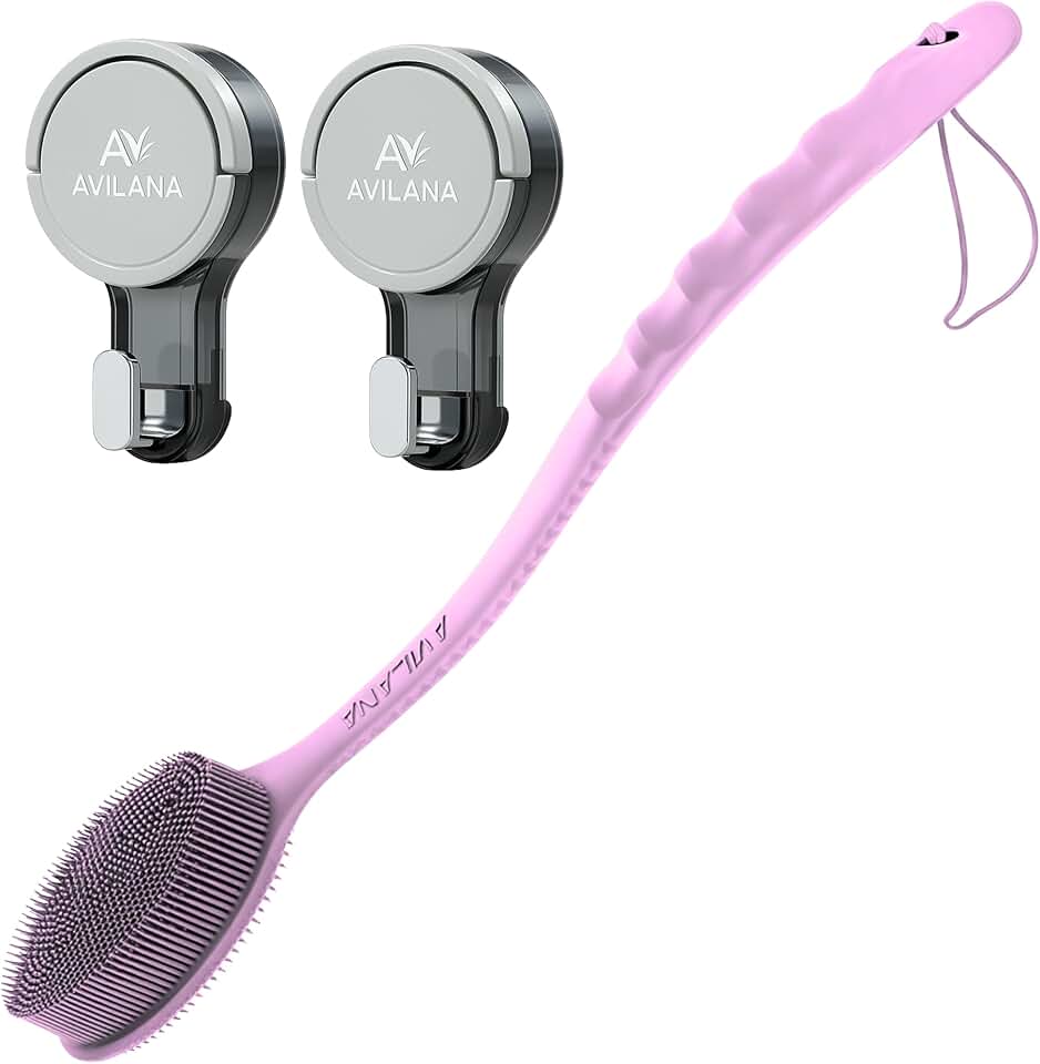 Long Handle Silicone Body Scrubber with Suction Hooks