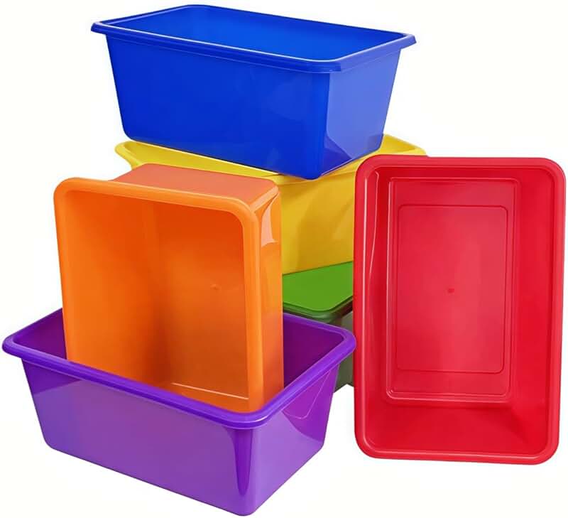 Six Small Multi-Purpose Plastic Storage Bins