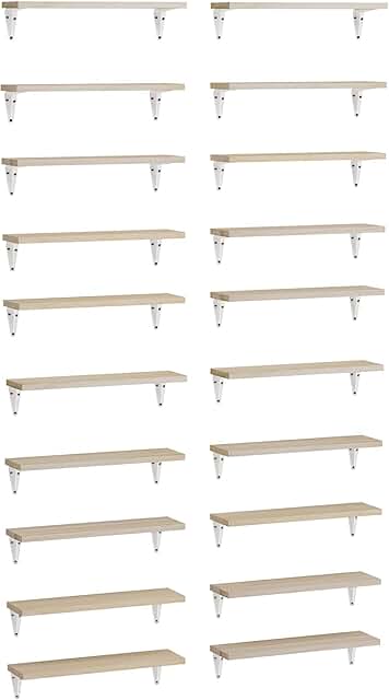 Set of 20 natural wood wall shelves, 17"x4.5"