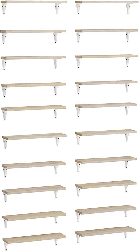 Set of 20 natural wood wall shelves, 17"x4.5"
