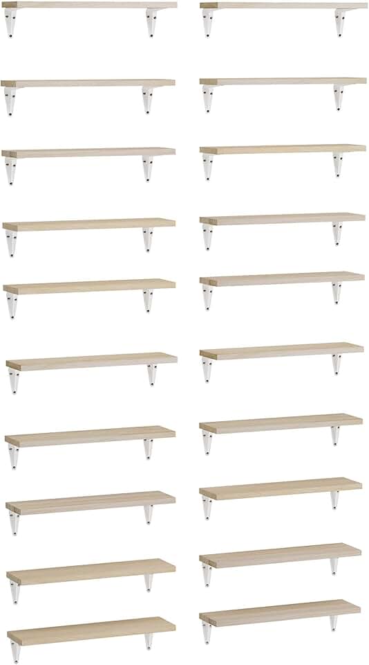 Set of 20 natural wood wall shelves, 17"x4.5"