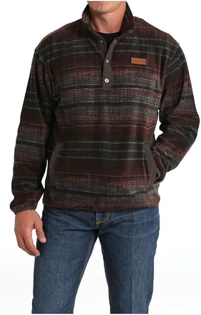 Men's Brown Striped Polar Fleece Pullover