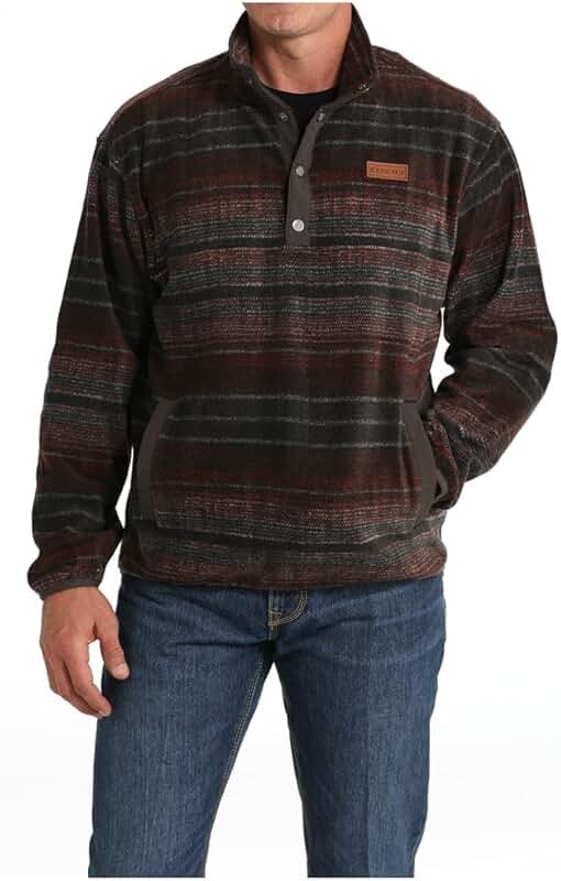 Men's Brown Striped Polar Fleece Pullover
