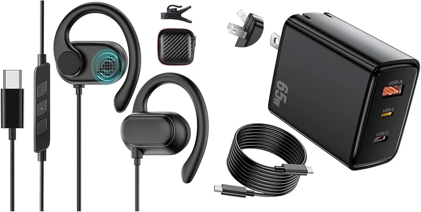 65W USB C Fast Wall Charger and Open Ear USB C Headphones