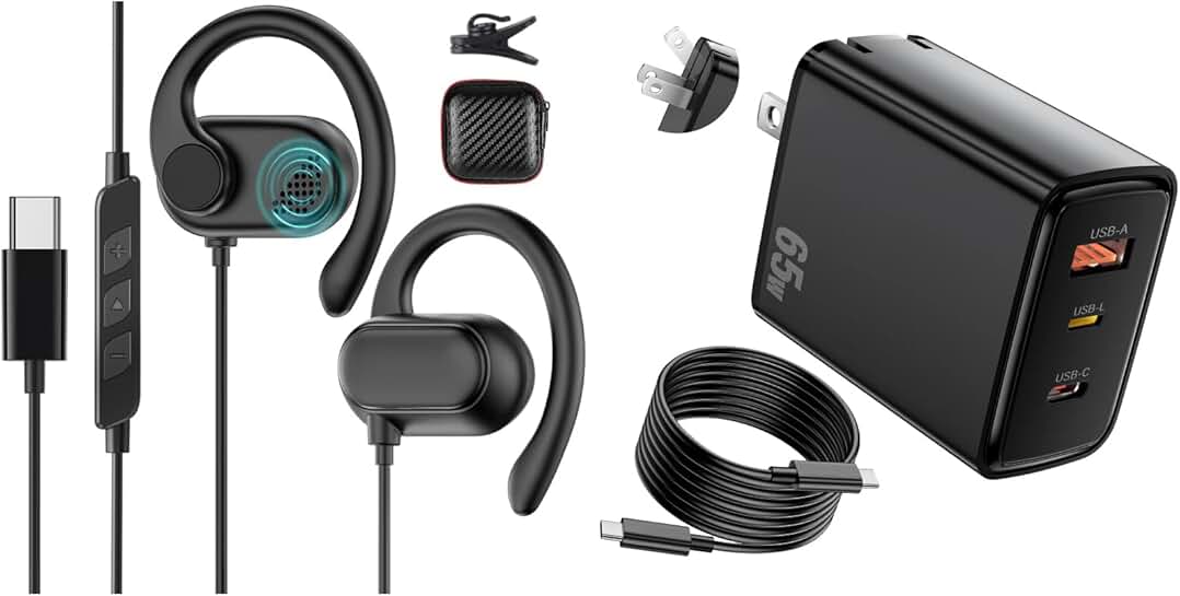 65W USB C Fast Wall Charger and Open Ear USB C Headphones