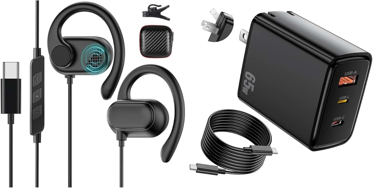 65W USB C Fast Wall Charger and Open Ear USB C Headphones