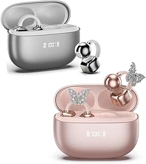 Open Ear Clip-On Wireless Earbuds with LED Display and Butterfly Earrings