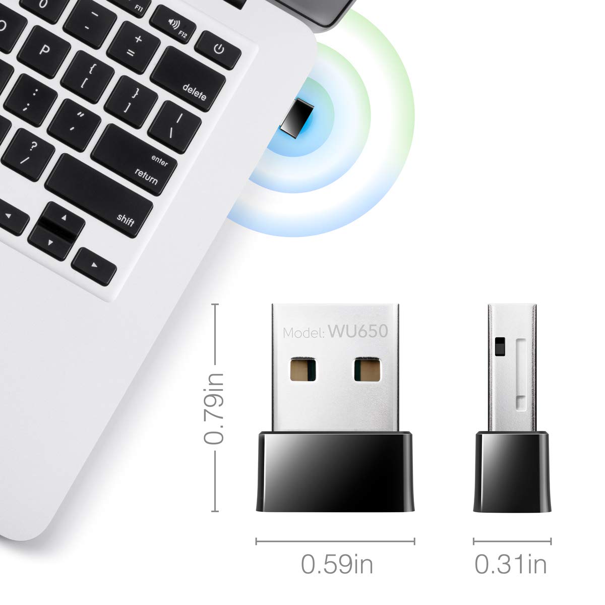 AC 650Mbps USB WiFi Adapter for PC, 5GHz/2.4GHz Wireless Dongle, WiFi USB, USB Wireless Adapter for Laptop - Nano Size, Compatible with Windows XP / 7 / 8.x /10/11, Mac OS