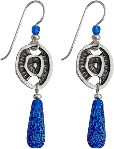 Blue Silver Sea Inspired Earrings with Glass Beads