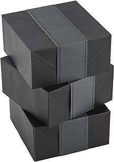 8-inch black gift boxes with wrap bands, set of 3