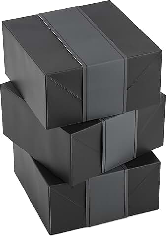 8-inch black gift boxes with wrap bands, set of 3