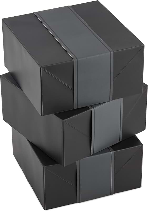 8-inch black gift boxes with wrap bands, set of 3