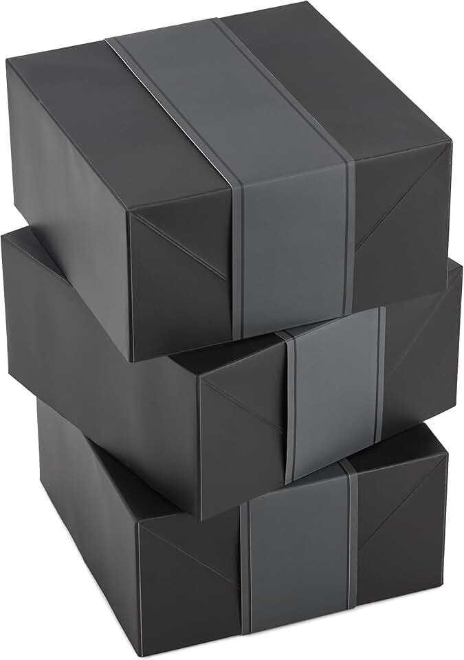 8-inch black gift boxes with wrap bands, set of 3