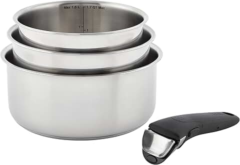 4-Piece Stainless Steel Cookware Set with Removable Handles