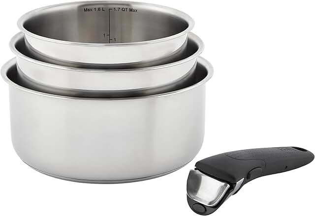 4-Piece Stainless Steel Cookware Set with Removable Handles
