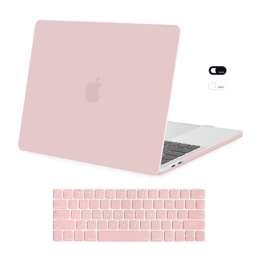 MacBook Pro 13 inch case with keyboard cover and webcam cover in rose quartz