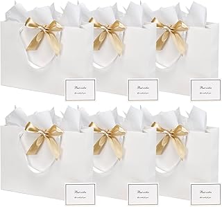 Six Large White Gift Bags with Tissue and Ribbon