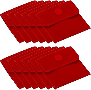 Set of 12 Red Velvet Jewelry Pouches with Snap Button