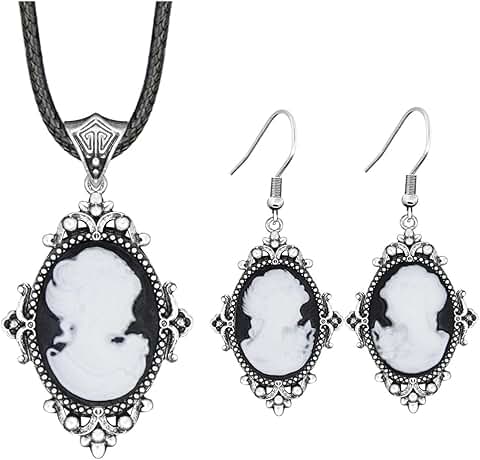 Vintage Flower Queen Cameo Jewelry Set