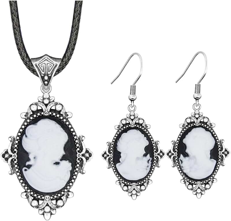 Vintage Flower Queen Cameo Jewelry Set