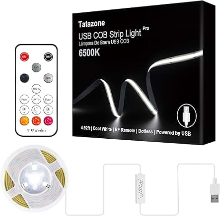 5V USB COB LED Strip Light with Remote, 4.92ft, Dimmable