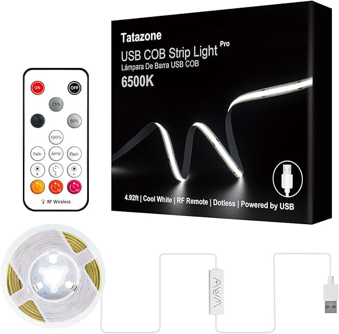 5V USB COB LED Strip Light with Remote, 4.92ft, Dimmable