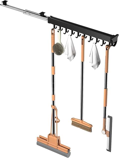 Pull-out Mop and Broom Holder with 20 Hooks