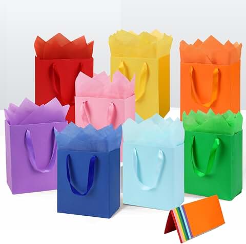 Set of 8 medium gift bags with tissue papers and greeting cards