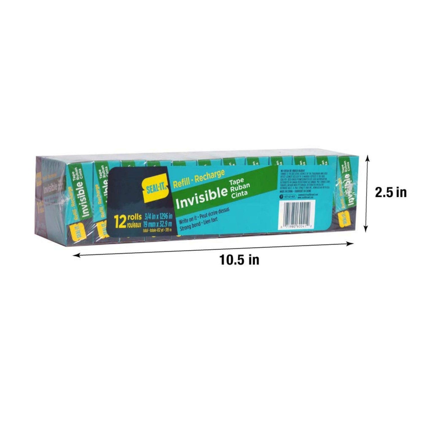 Invisible stationery tape refill rolls, 3/4 inch by 1296 inches, 12-pack