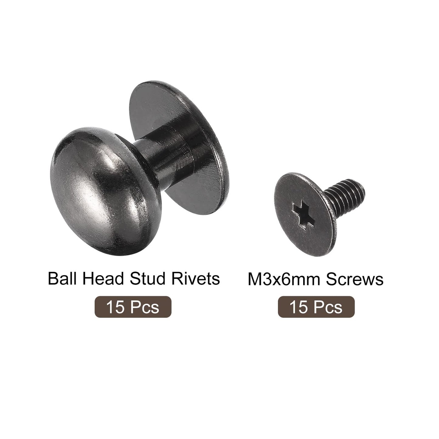 Metallic Black Stud Rivets 15 Pack 12mm Round Head