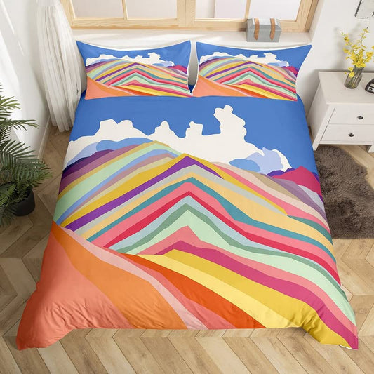 Rainbow Comforter Cover for Kids Boys Girls Toddler,Colorful Geometric Stripes Duvet Cover Twin, Painting Bedding Set Soft,Watercolor Tie Dyed Quilt Cover 2 Piece