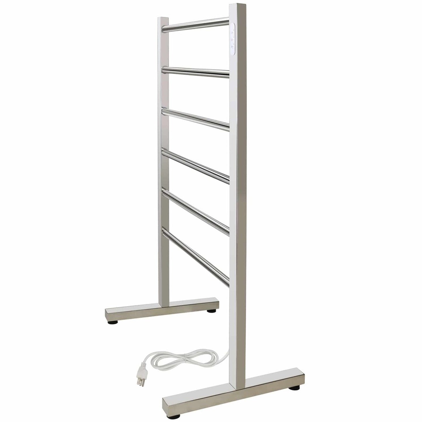 Warmly Yours 6-Bar Ibiza Freestanding Electric Heated Bath Towel Warmer Rack, Polished, Plug-in, Silver