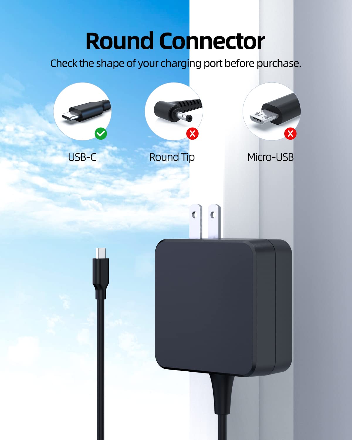 Charger Fit for All USB C Chromebook Laptop - (UL Safety Products) 45W