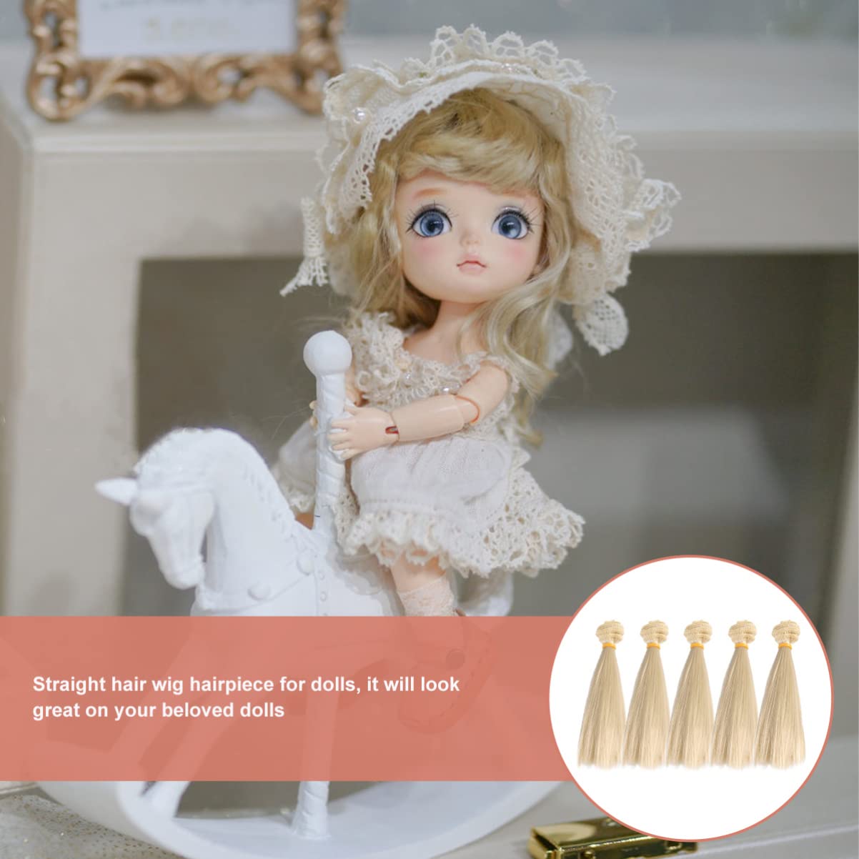 5pcs Dark Khaki Synthetic Doll Hair Wefts 15cm