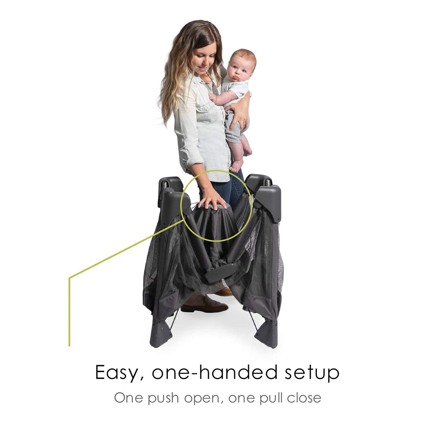 Breeze Plus Portable Playard with Removable Binet and Baby Changing Station, Easy One-Handed Setup, from The Makers of The mamaRoo