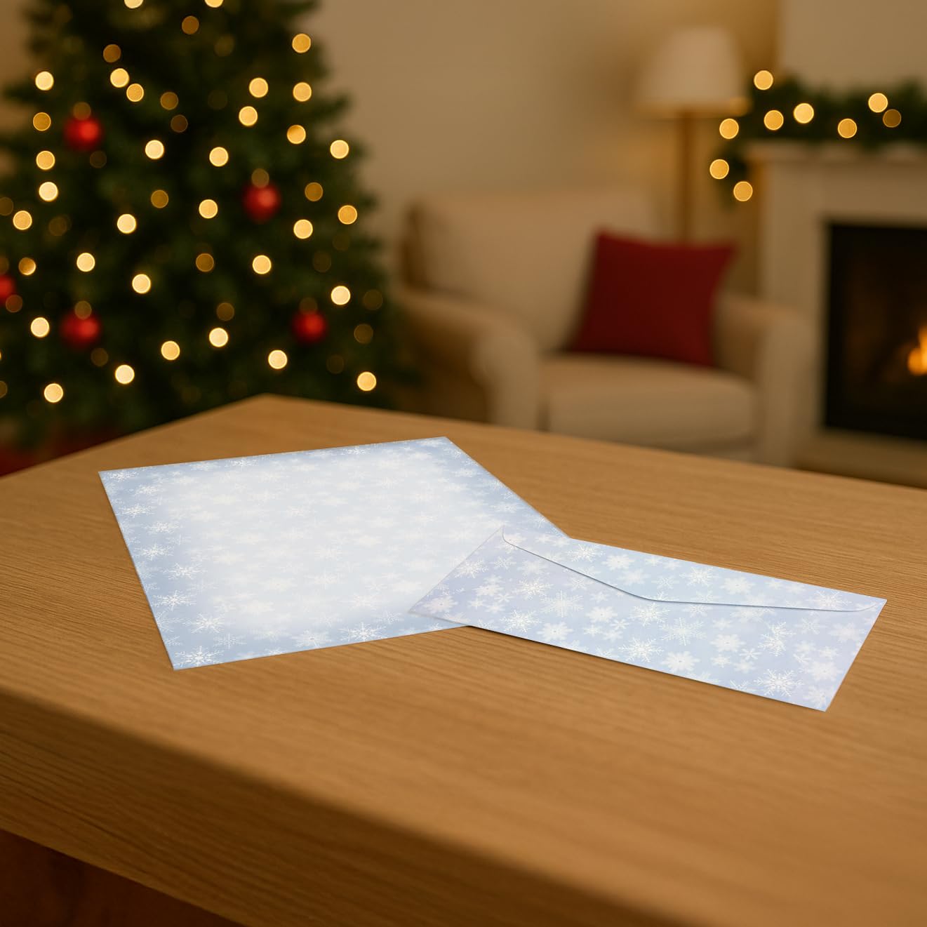 Blue Snowflake Holiday Paper and Envelope Set