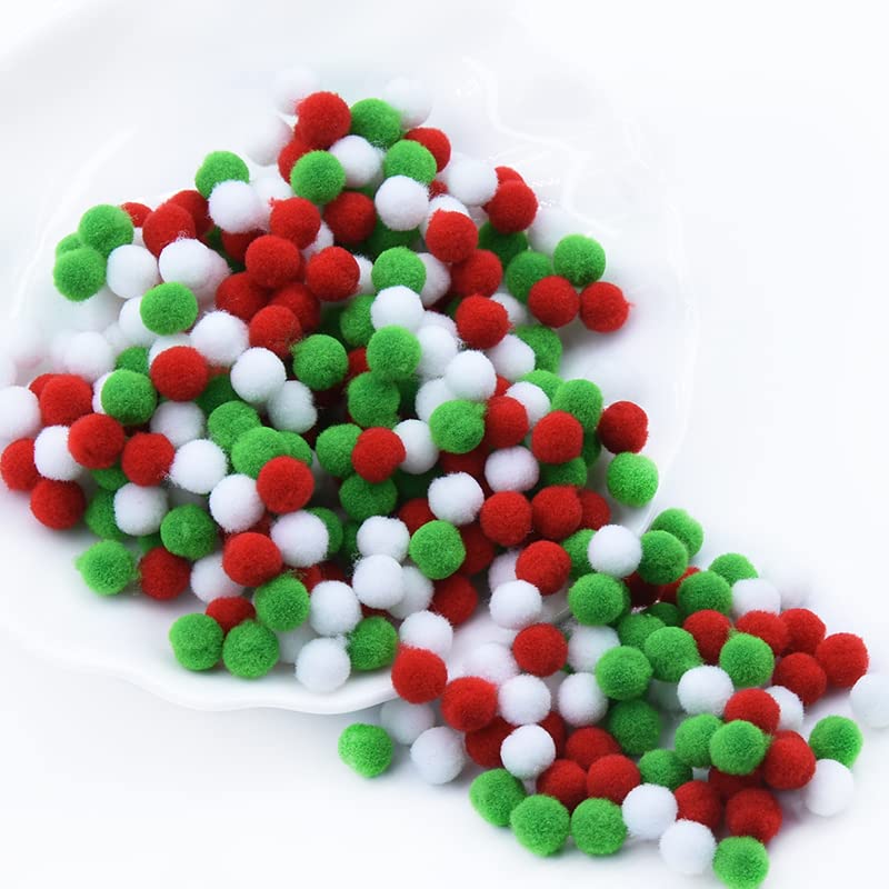 600 10mm Felt Pom Poms Red Green White