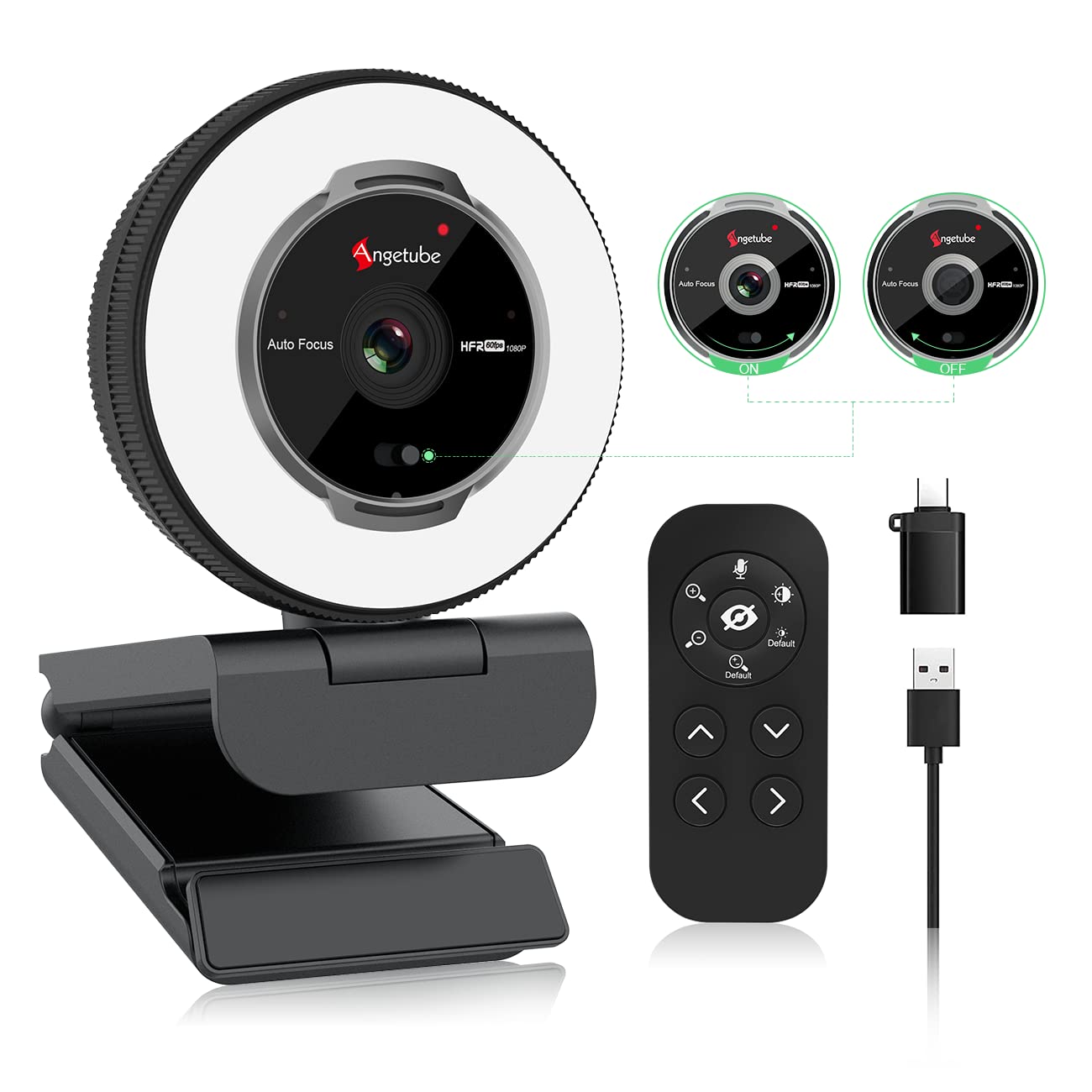 Streaming Webcam with Microphone: 1080P 60FPS USB Web Cam with Ring Light and Remote Control - HD Web Camera with 5X Digital Zoom Built in Privacy Cover,for PC|Computer|Laptop|Mac|Desktop