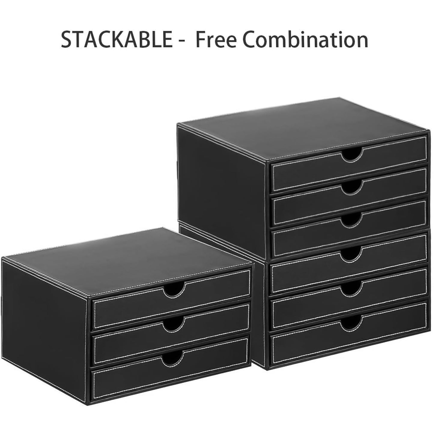 Leather desk organizer with 3 drawers for office and home storage