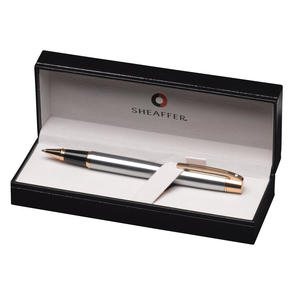 Gold Tone Trim Rollerball Pen in Brushed Chrome