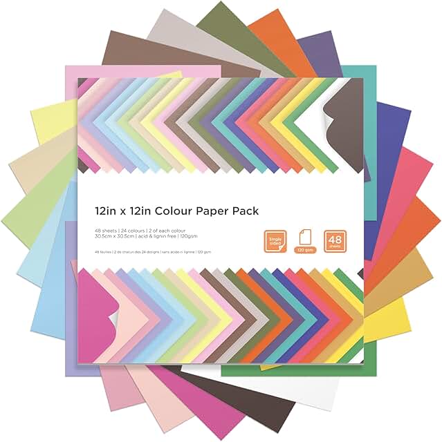 48 Sheets of 12x12 Bright and Pastel Cardstock Paper