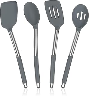 Set of 4 Silicone Cooking Utensils with Stainless Steel Handles